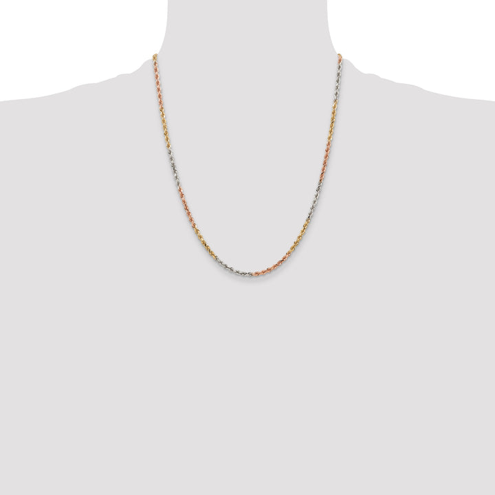 14k Tri-color 2.75mm Diamond-cut Rope Chain