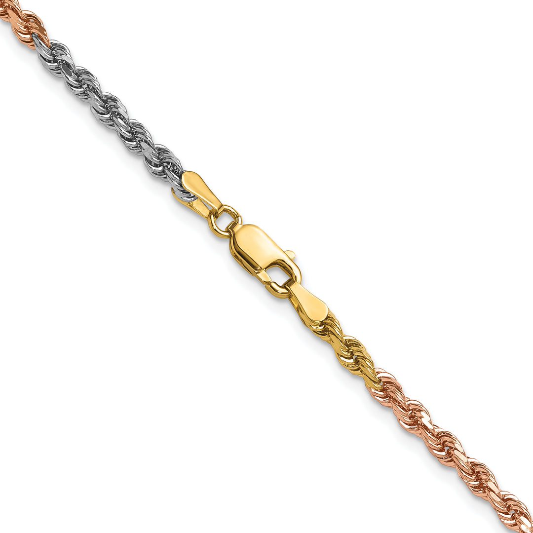 14k Tri-color 3.0mm Diamond-cut Rope Chain
