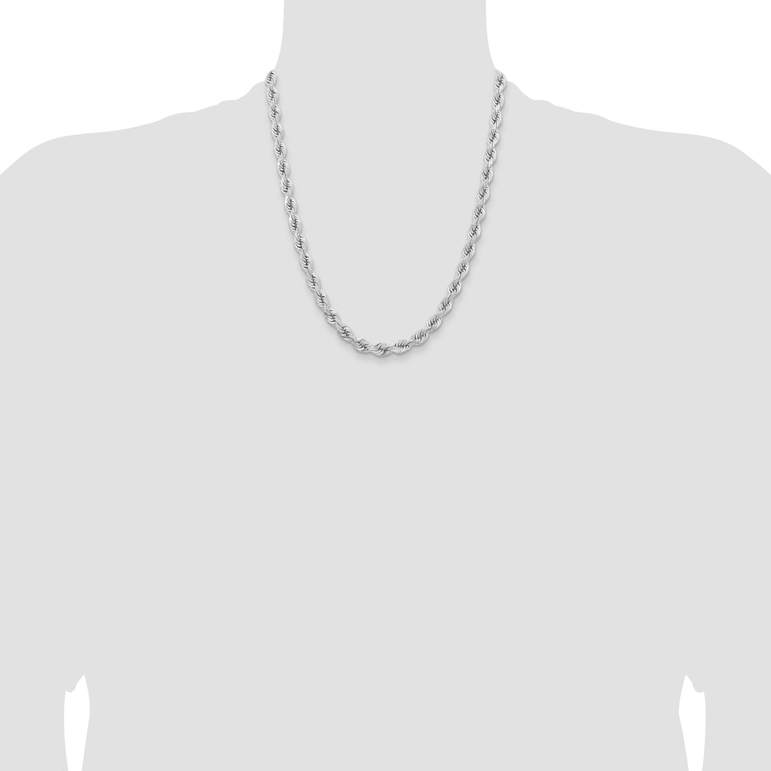14k White Gold 6.5mm D/C Rope Fancy Lobster Clasp Chain