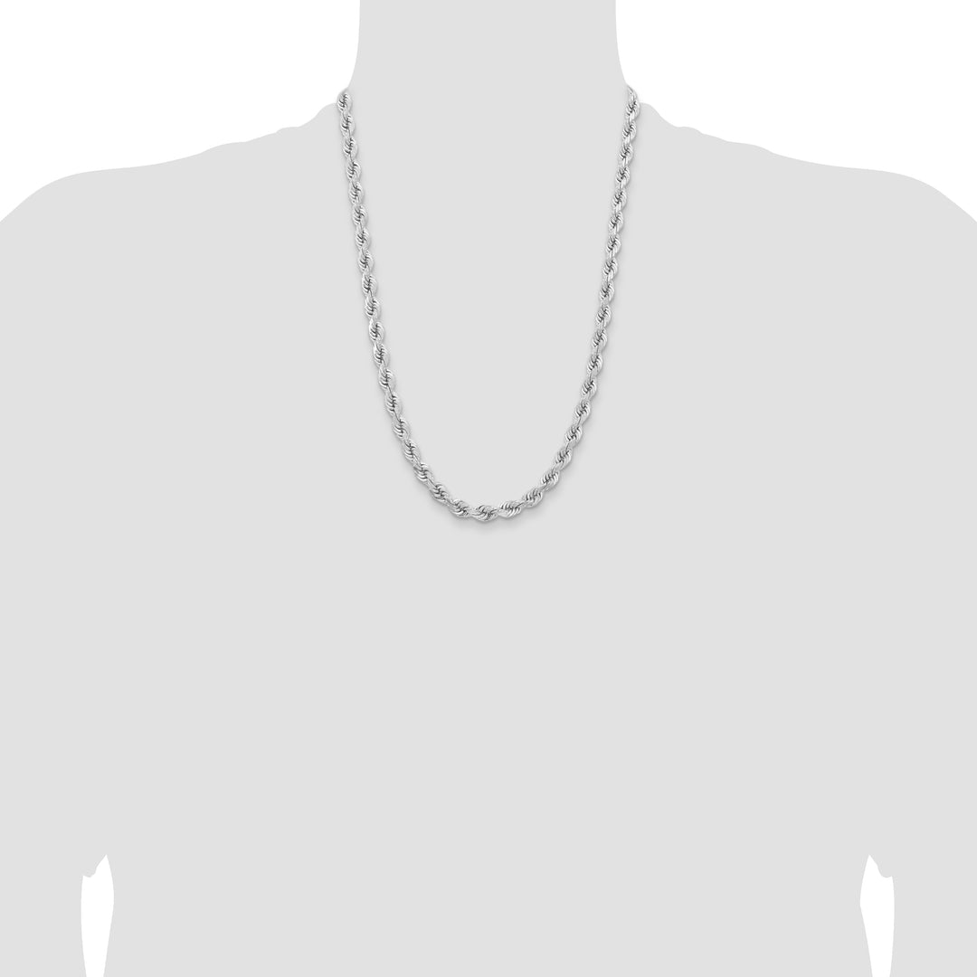 14k White Gold 6.5mm D/C Rope Fancy Lobster Clasp Chain