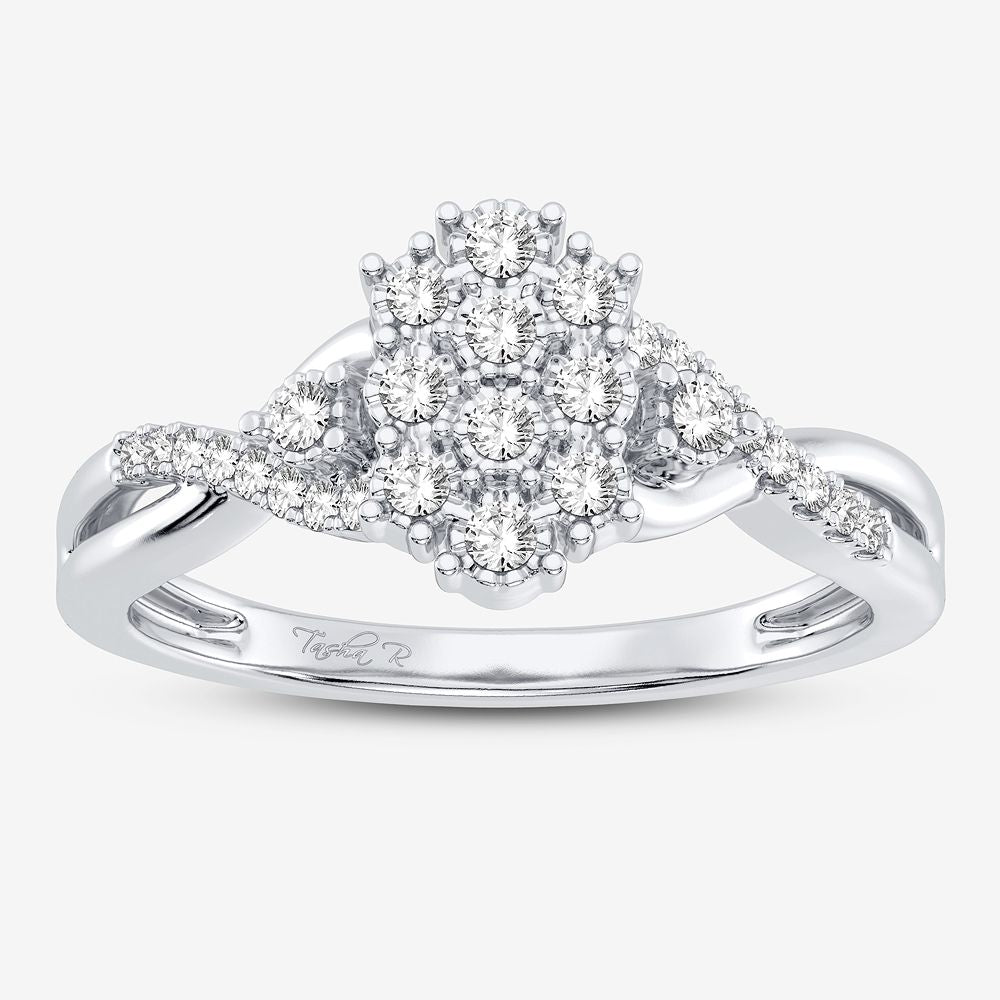 Chic 10k White Gold Diamond Accent Womens Fashion Ring