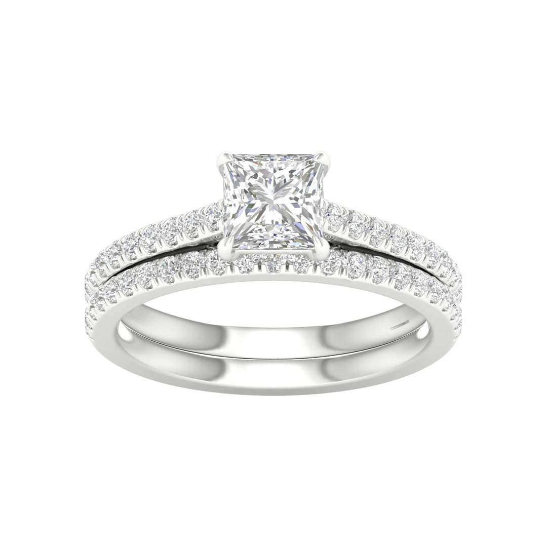 Brilliant 14k White Gold 1.50ct Lab Diamond Bridal Ring Set
