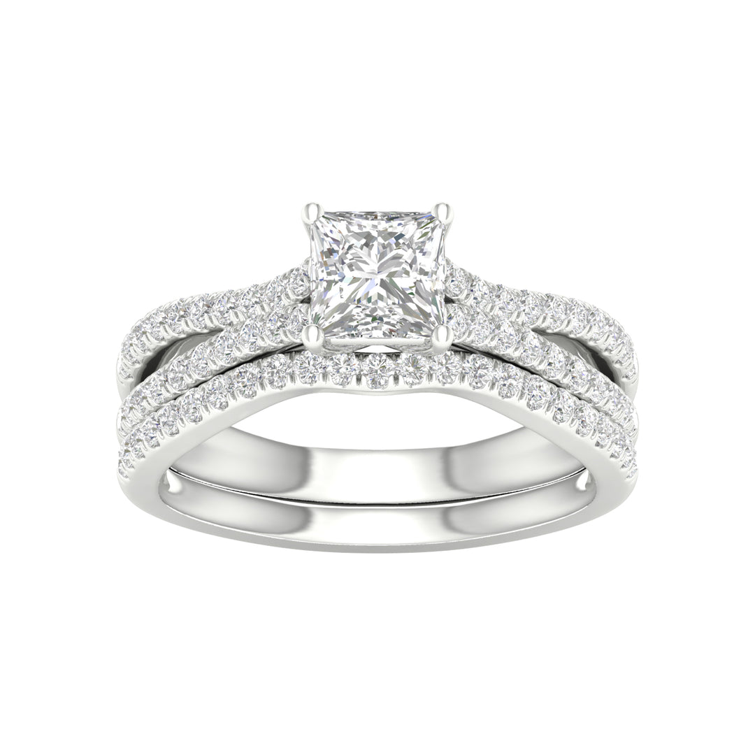 Brilliant 14K White Gold 1.40CT Lab Diamond Bridal Ring Set