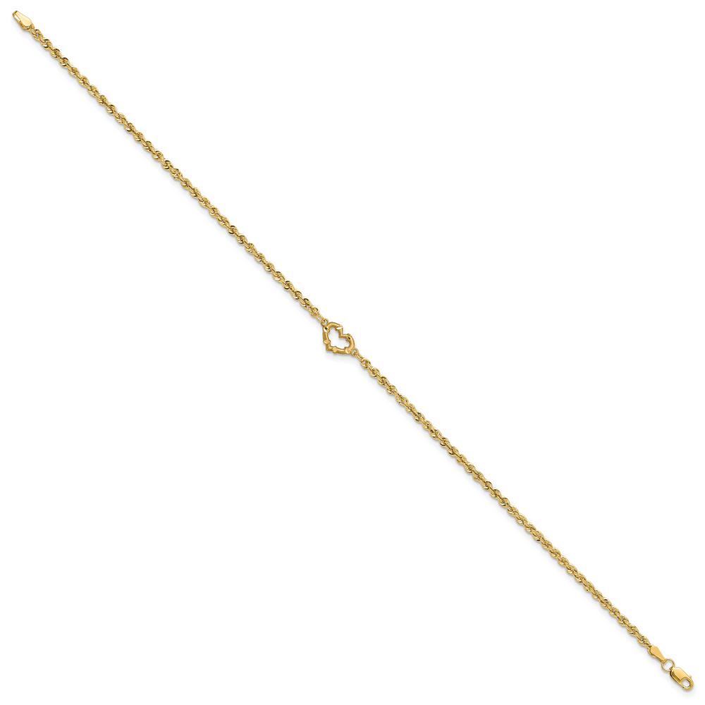 14k Diamond-cut Open Heart Rope 9inch Anklet