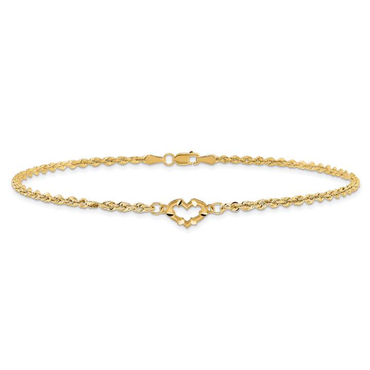 14k Diamond-cut Open Heart Rope 9inch Anklet