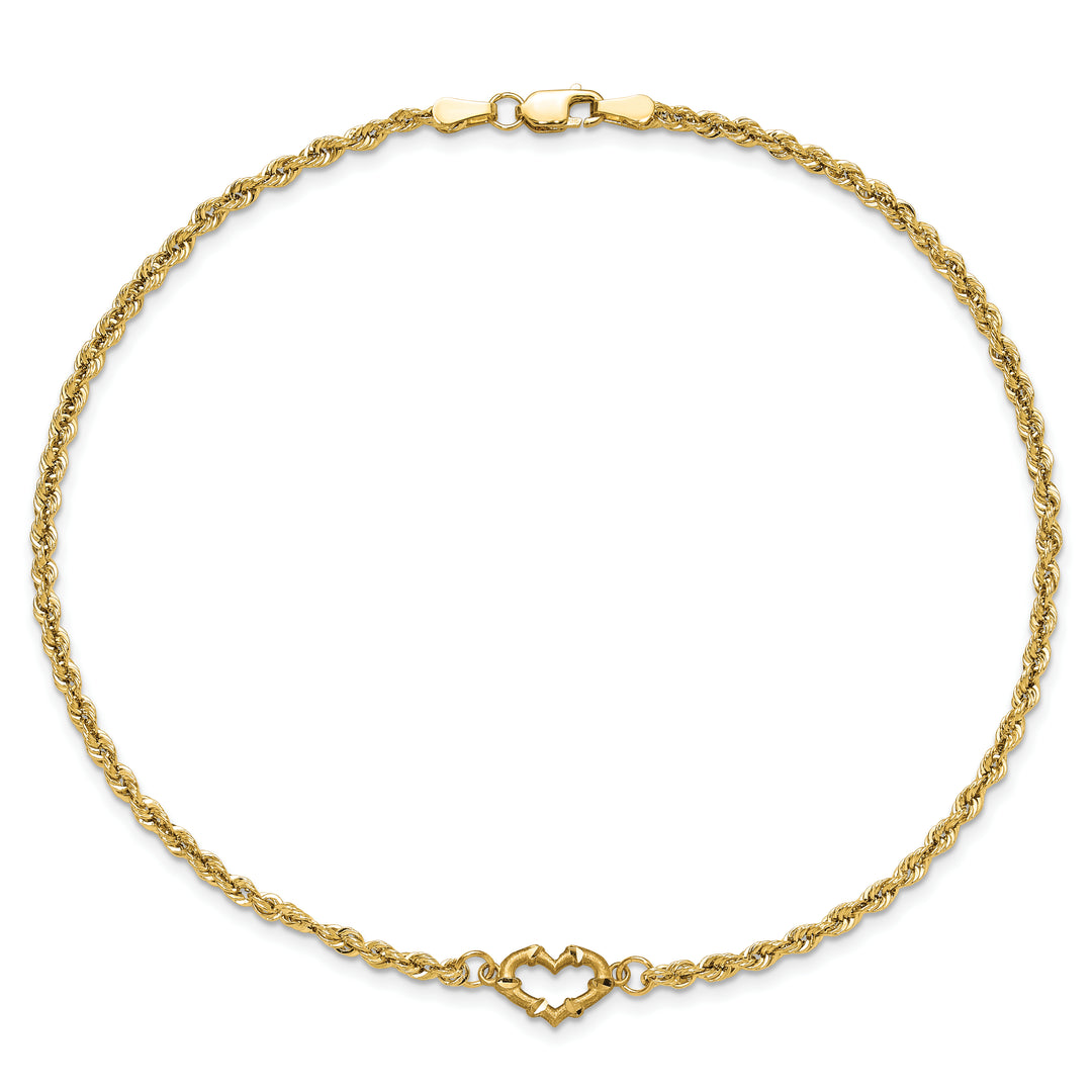 14k Diamond-cut Open Heart Rope 9inch Anklet