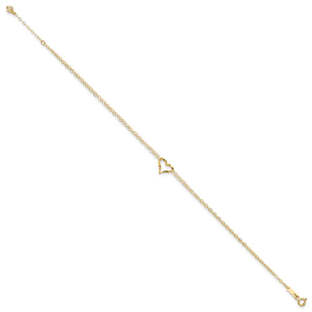 14k Double Strand Heart 10in Plus 1in ext. Anklet