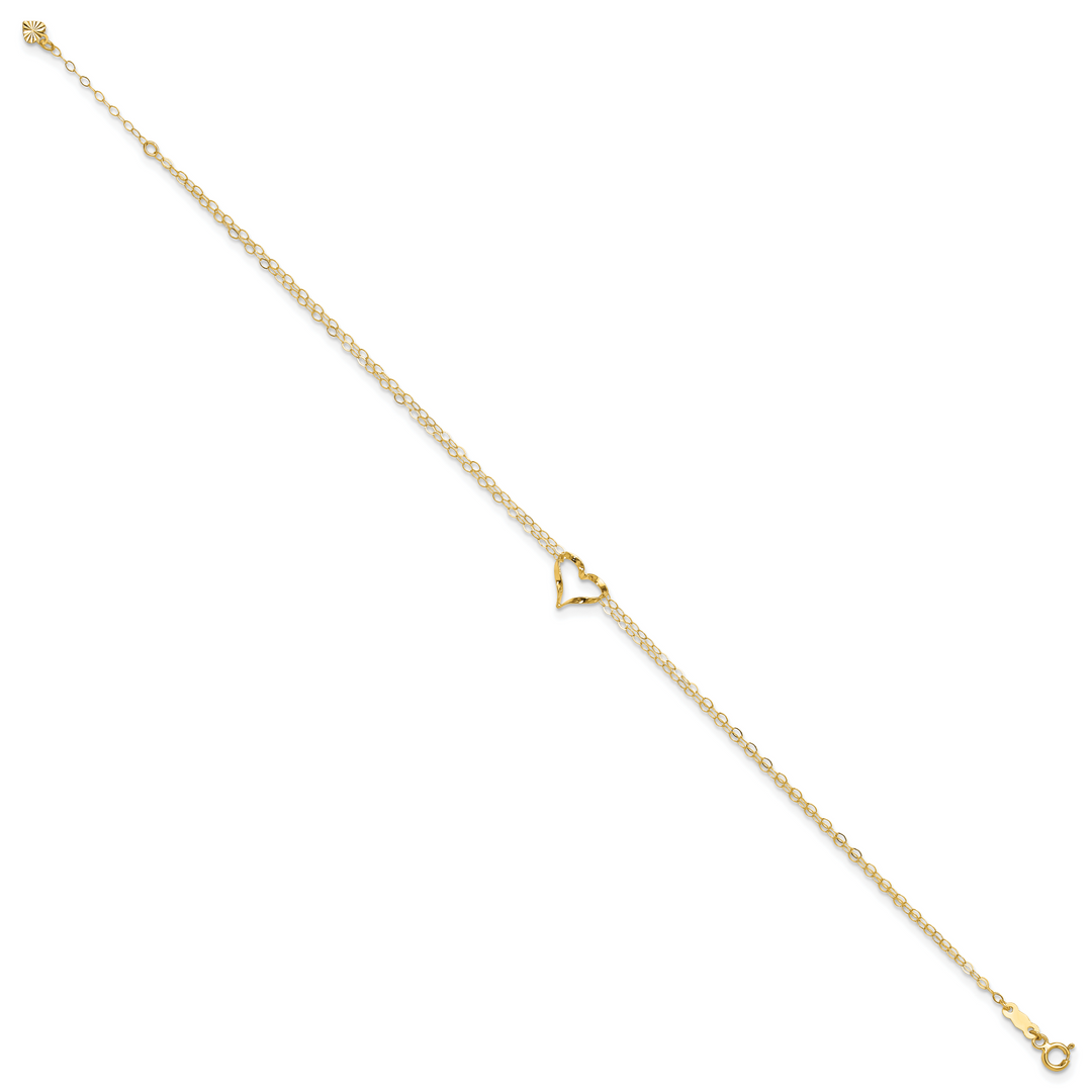 14k Double Strand Heart 10in Plus 1in ext. Anklet