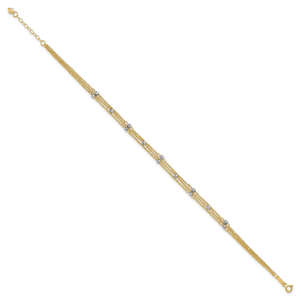 14k Two-tone Triple Strand 9in Plus 1in ext. Anklet