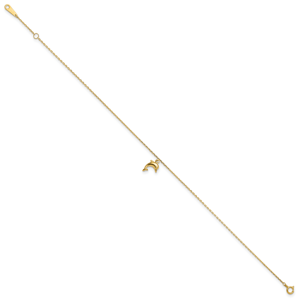 14k Dolphin Charm 9in with 1in Extension Anklet