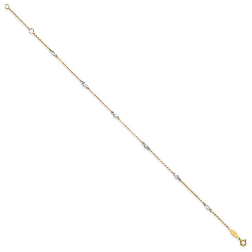 14k Two-tone CZ 9in Plus 1in ext. Anklet