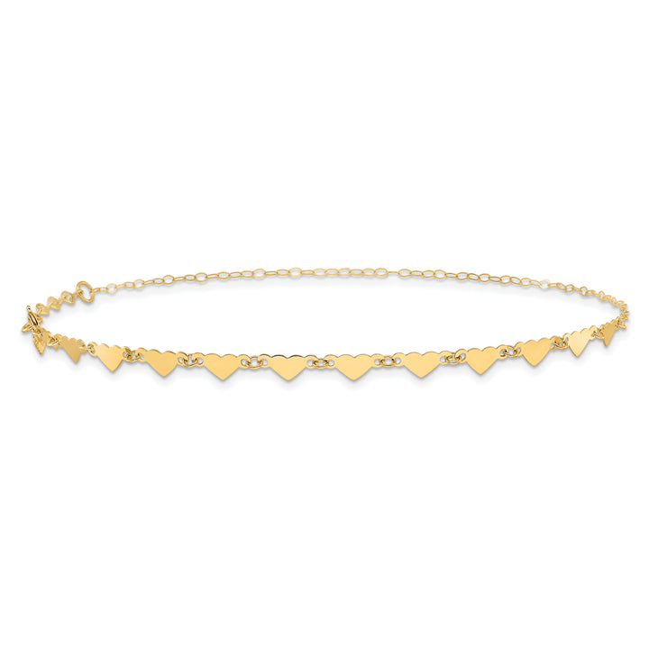 14K Oval Link Chain with Hearts 10in Plus 1in Ext Anklet