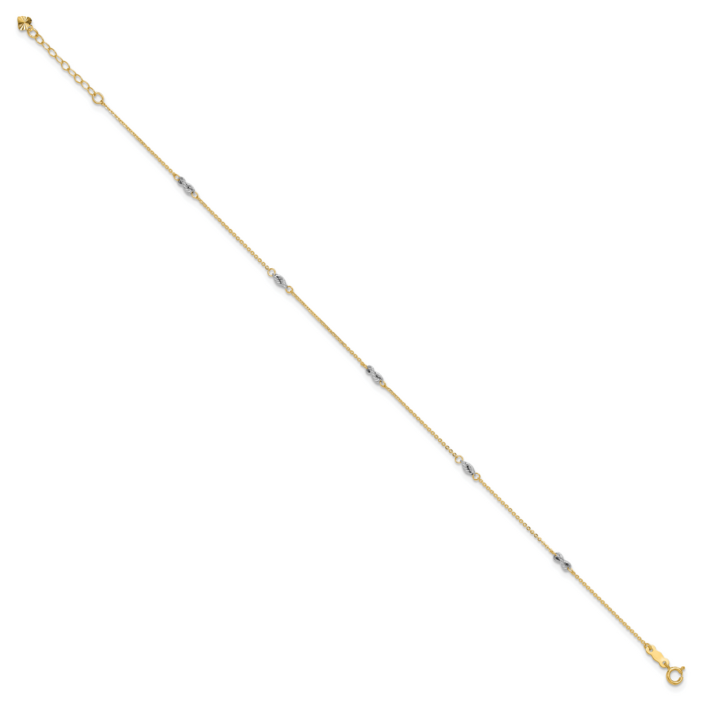 14K Two-tone Fancy 9in Plus 1in Ext Anklet