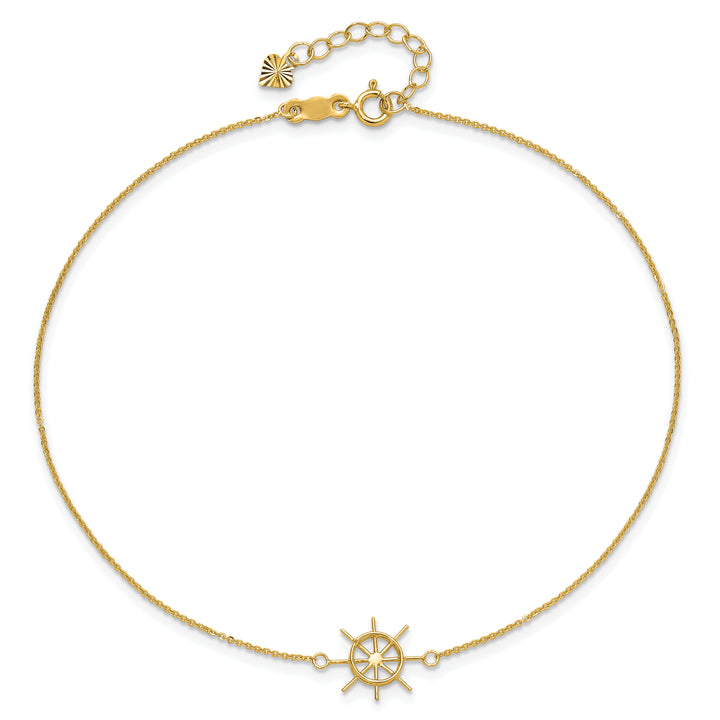 14k Polished Captains Wheel 9in Plus 1in. Ext. Anklet
