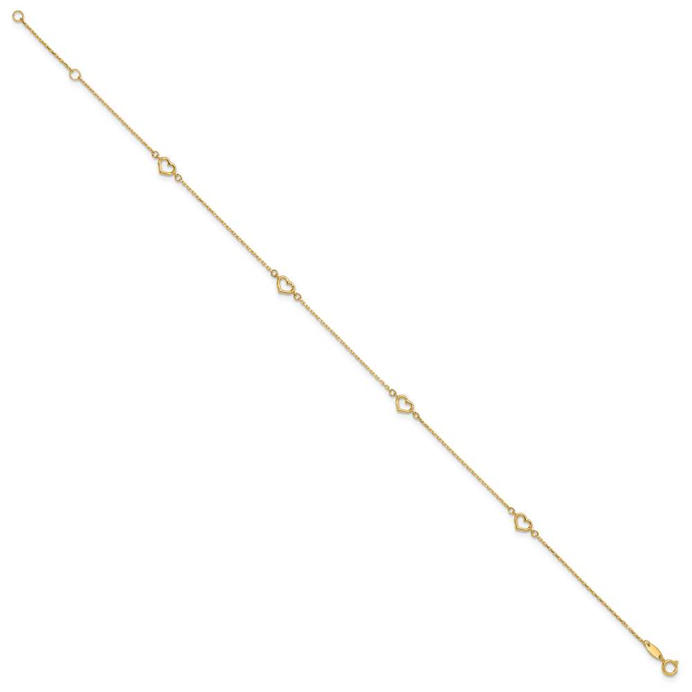 14K Heart 10in Plus 1in ext. Anklet