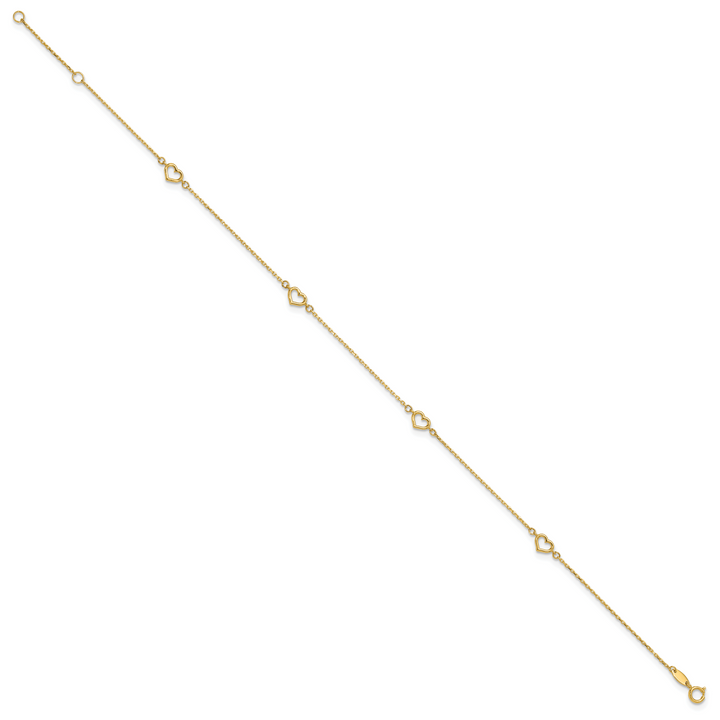 14K Heart 10in Plus 1in ext. Anklet