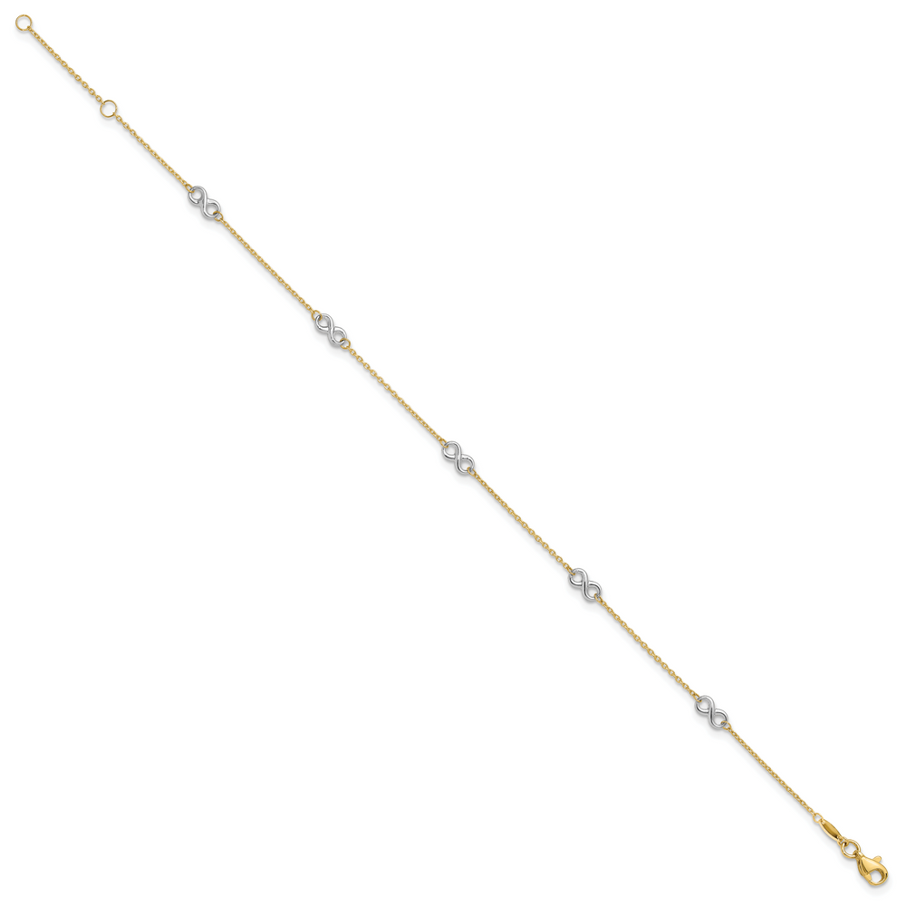 14K Two-tone Polished Infinity 9in Plus 1 in ext. Anklet