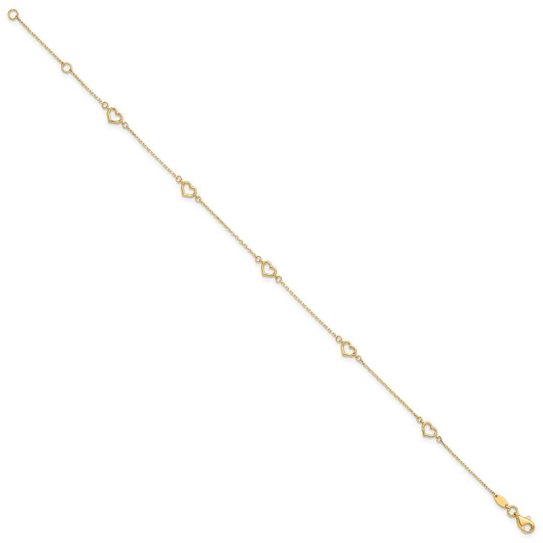 14K Polished Heart Link 9in Plus 1in ext. Anklet