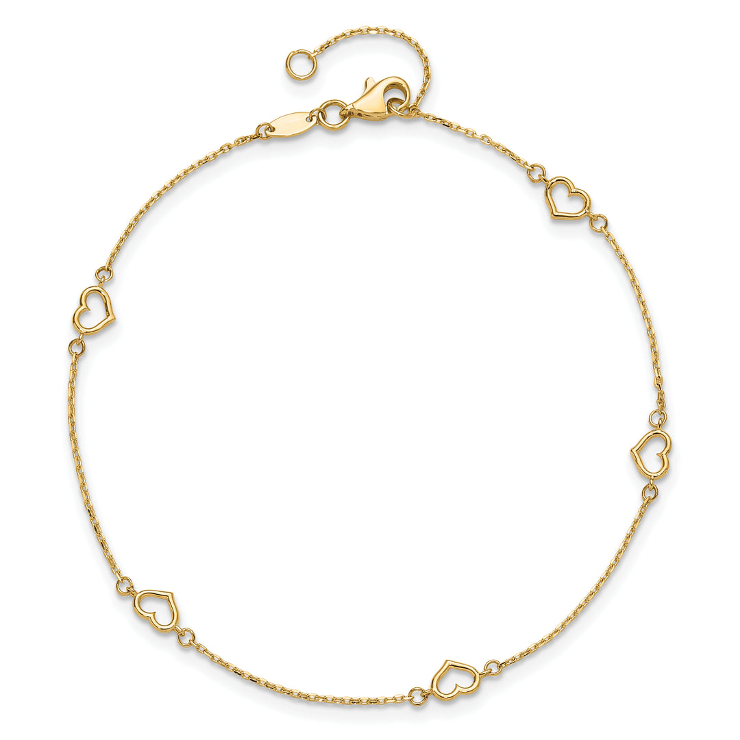 14K Polished Heart Link 9in Plus 1in ext. Anklet
