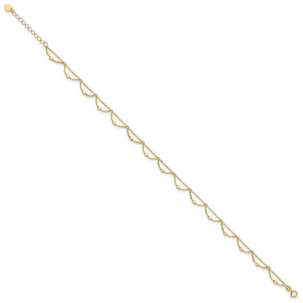 14K Polished and Diamond-cut Fancy 10in Plus 1.5in ext. Anklet