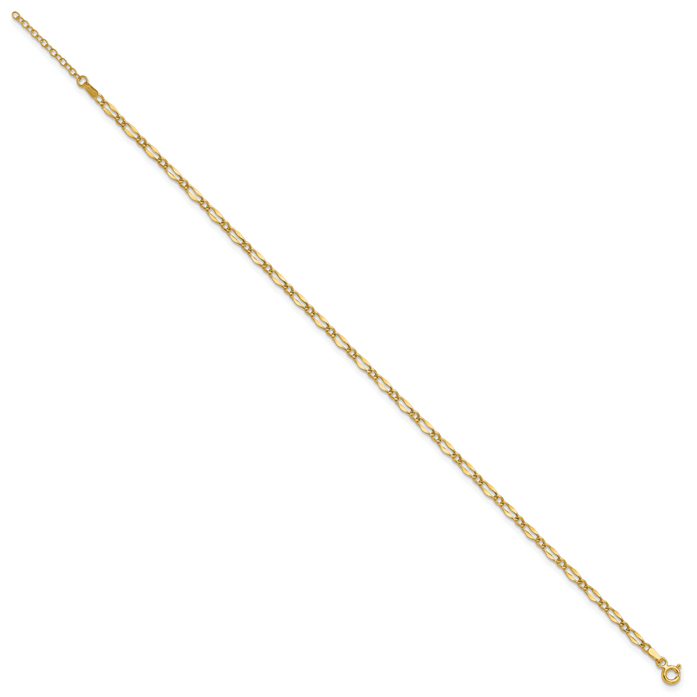 14K Polished Fancy Link 9in Plus 1in extension Anklet
