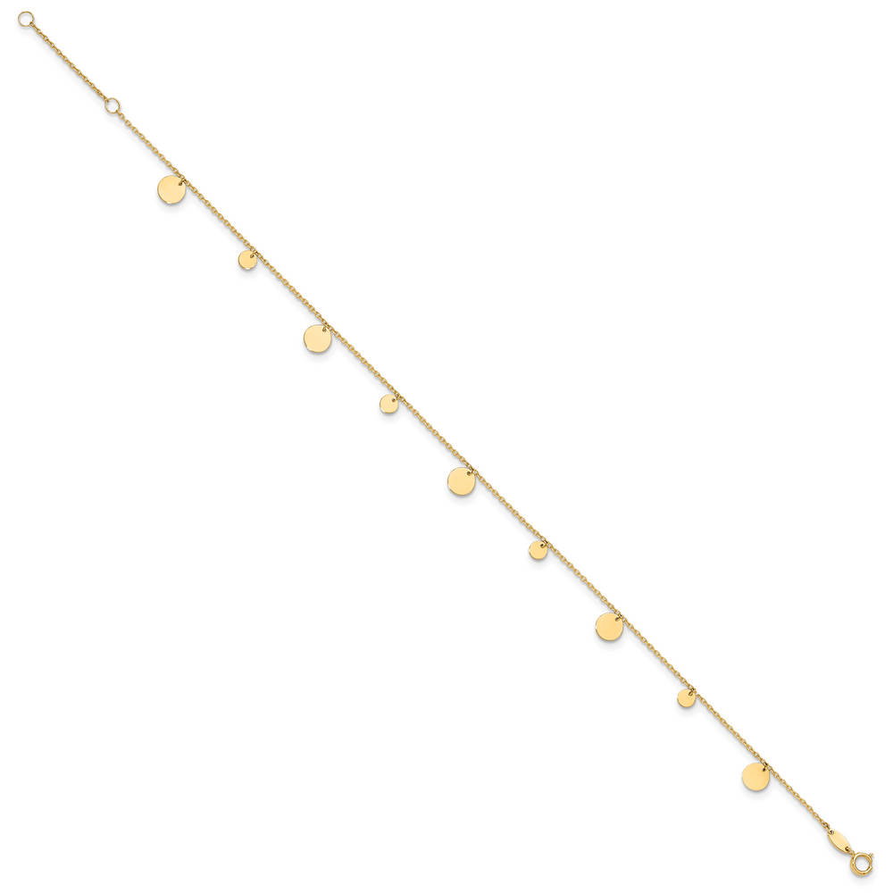 14K Polished Circles 9in Plus 1in ext. Anklet