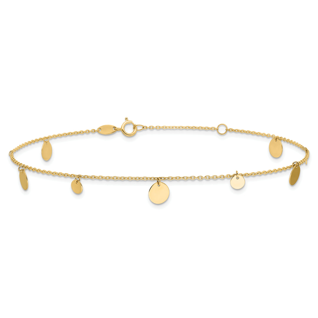 14K Polished Circles 9in Plus 1in ext. Anklet