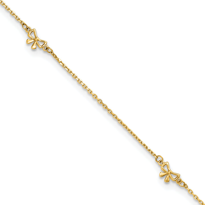 14k Polished Bows 9in Plus 1in ext. Anklet
