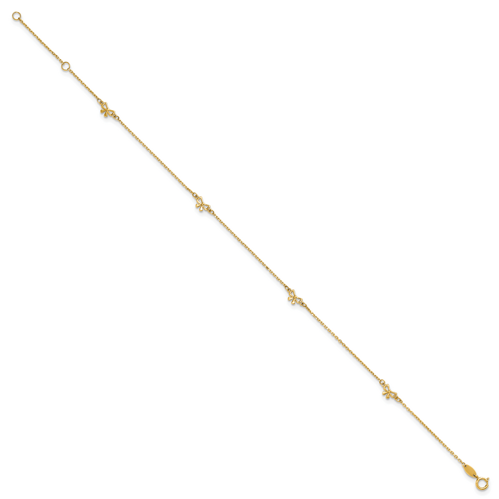 14k Polished Bows 9in Plus 1in ext. Anklet