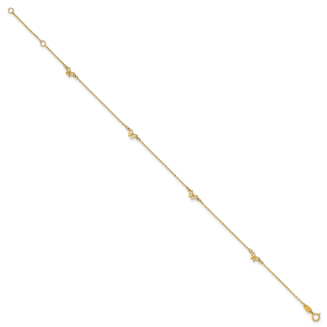14k Polished Bows 9in Plus 1in ext. Anklet