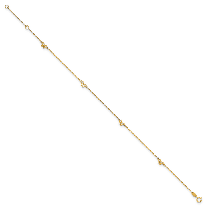 14k Polished Bows 9in Plus 1in ext. Anklet