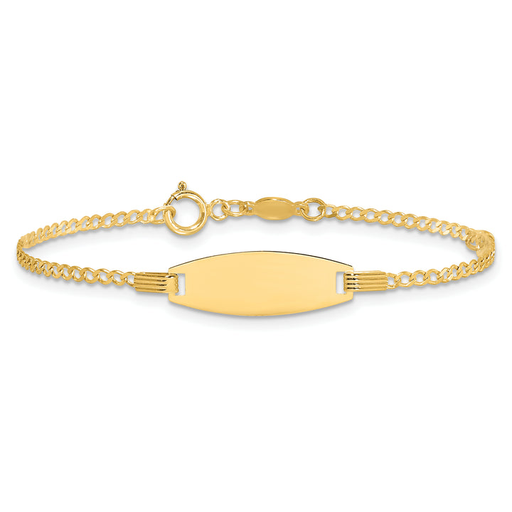 14k Polished Kids ID with Pink Enameled Puff Heart 5.5in Bracelet