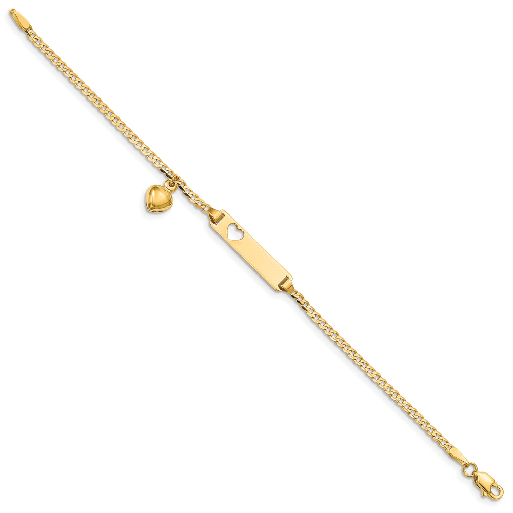 14k Cut-out Heart w/Dangling Heart Childrens Curb Link ID Bracelet