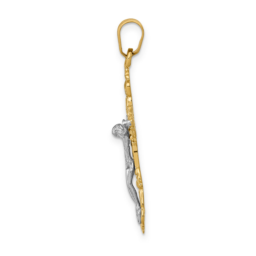 14k Two-tone Fleur De Lis Crucifix Pendant