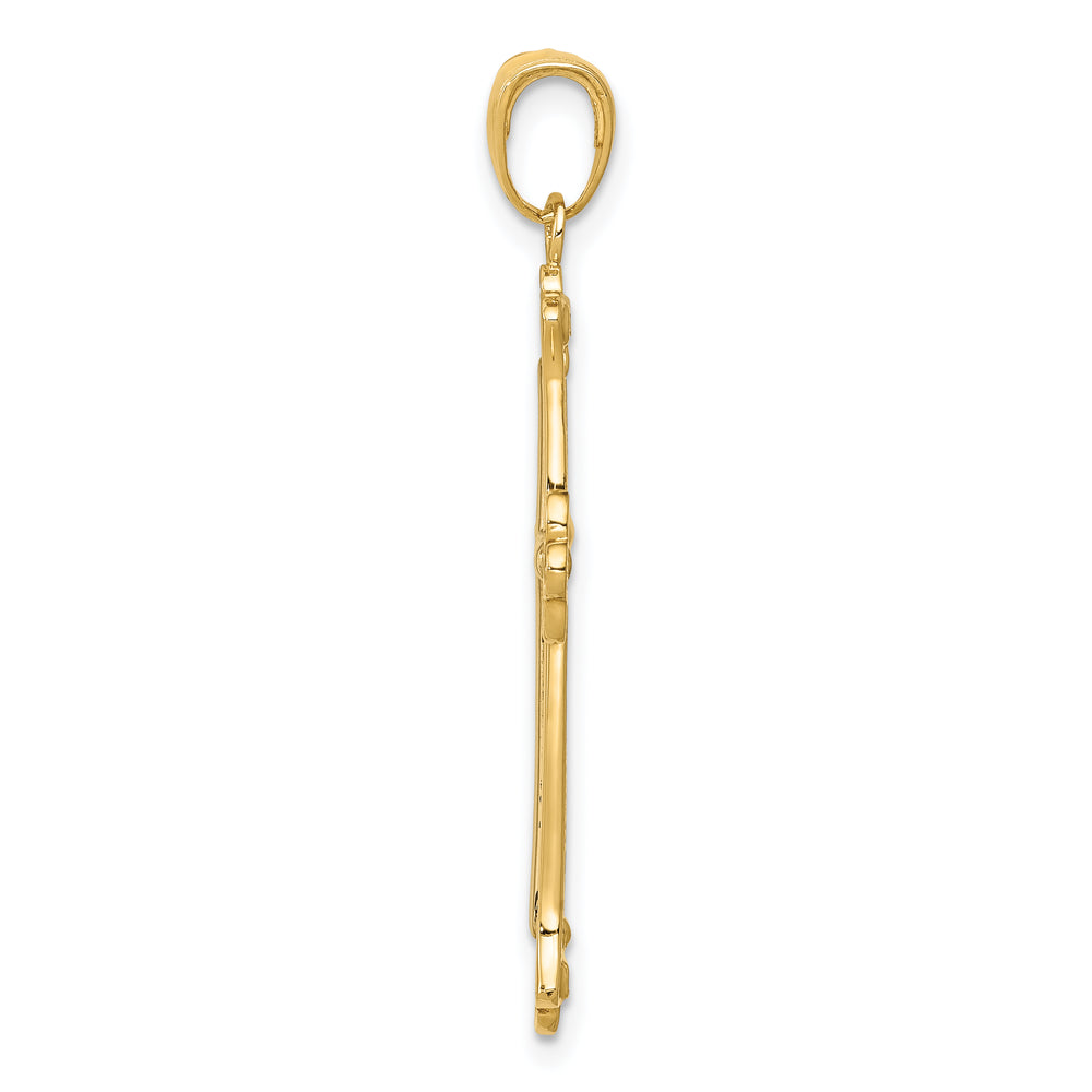 14K w/Rhodium Budded Yellow Cross Frame Pendant