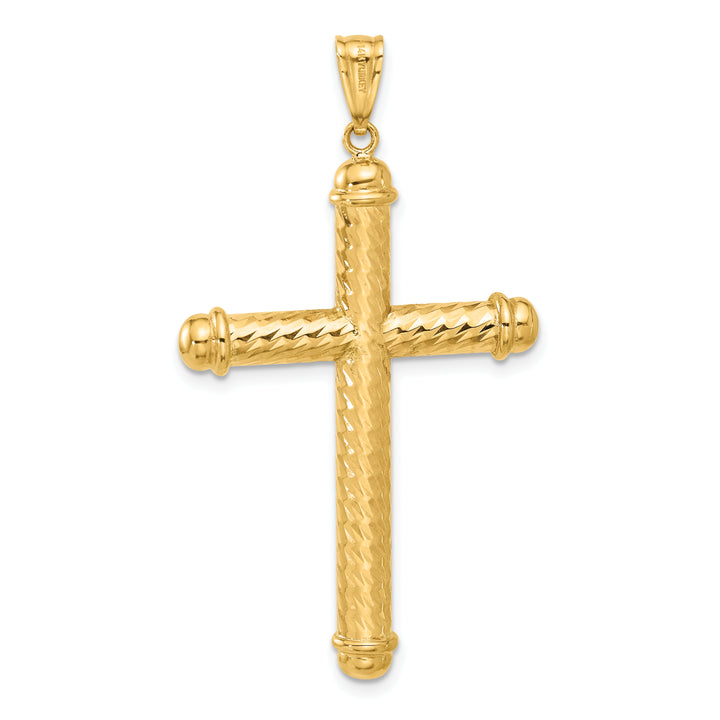14K Polished and Diamond-cut Cross Pendant