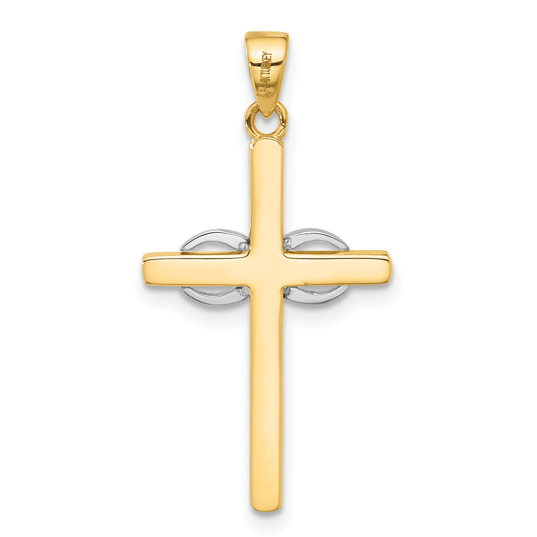 14K Two-tone Polished Infinity Cross Pendant