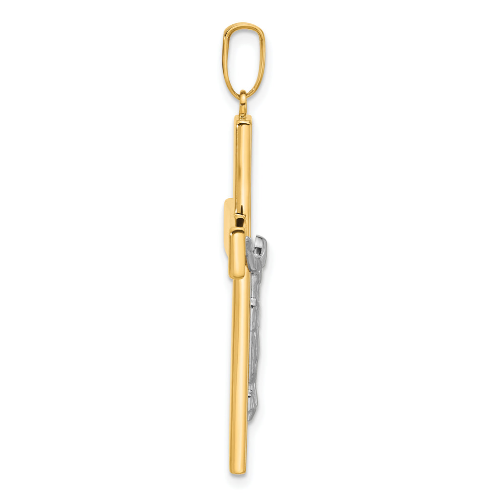14K Two-tone Polished and Textured Crucifix Pendant