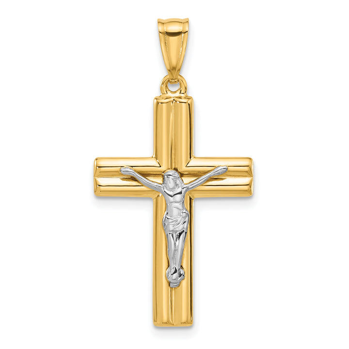 14K Two-tone Polished and Textured Crucifix Pendant