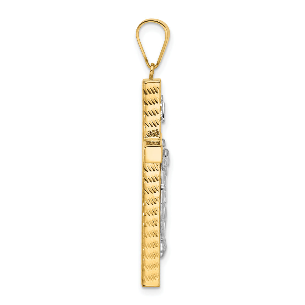 14K Two-tone Polished and Diamond-cut Crucifix Pendant