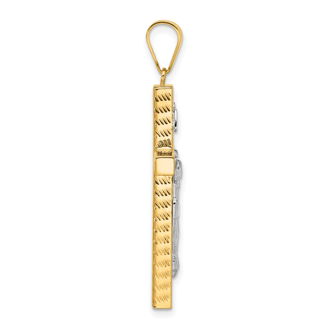 14K Two-tone Polished and Diamond-cut Crucifix Pendant