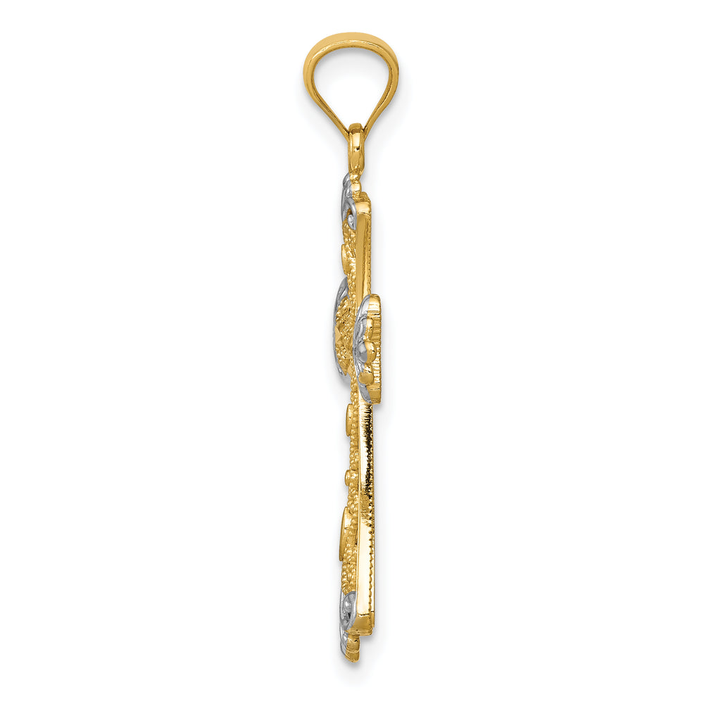 14K w/Rhodium Reversible Cross Pendant