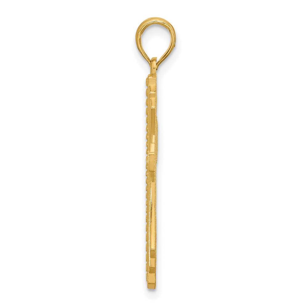 14K Polished and Beaded Cross Charm