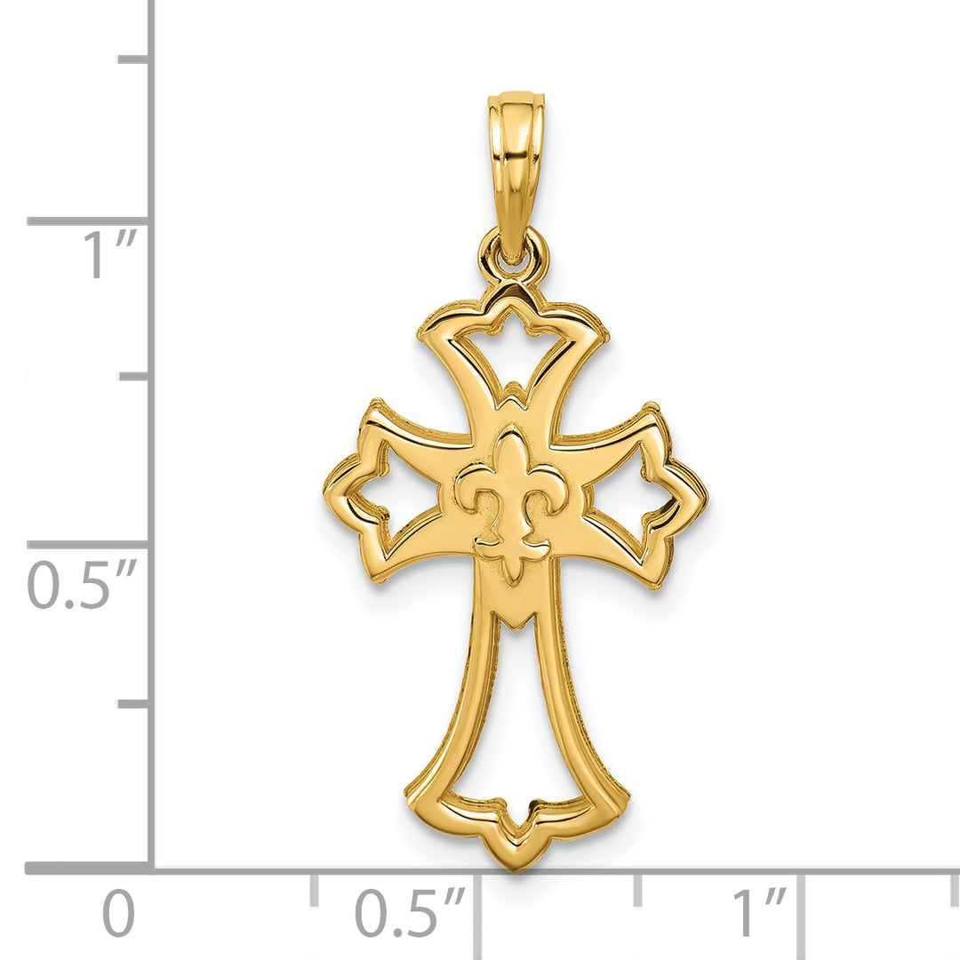 14K Polished Fleur De Lis Cross Pendant