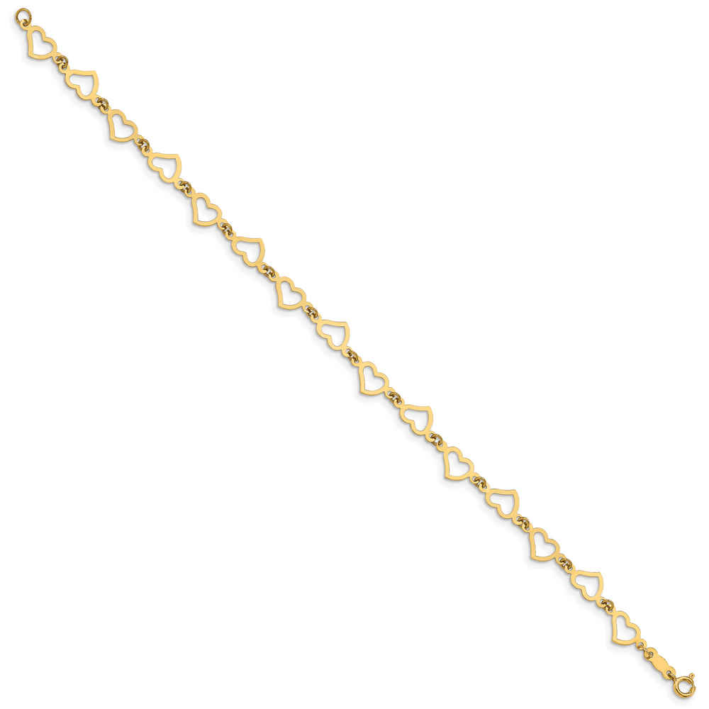 14K Flat Open Hearts Bracelet