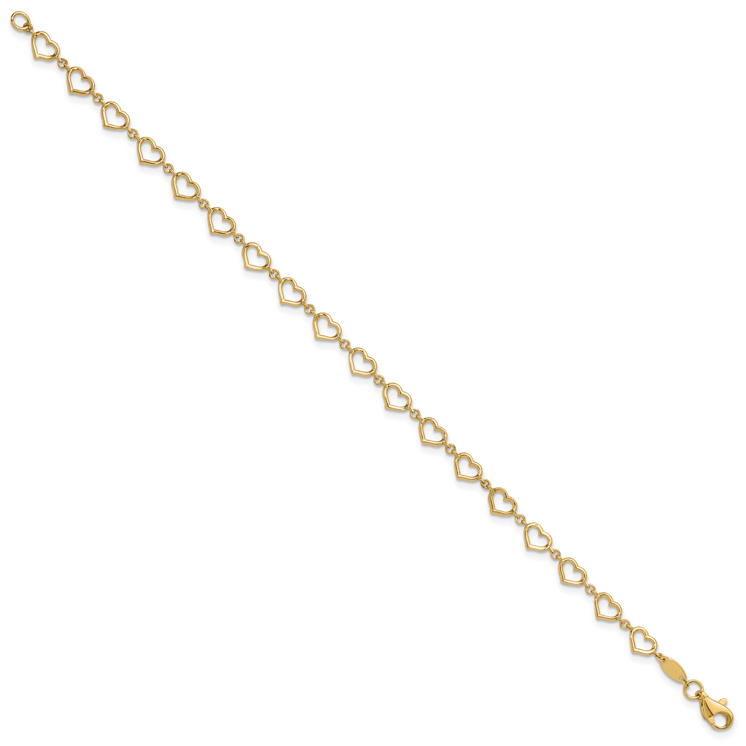 14K Polished Heart Link Bracelet