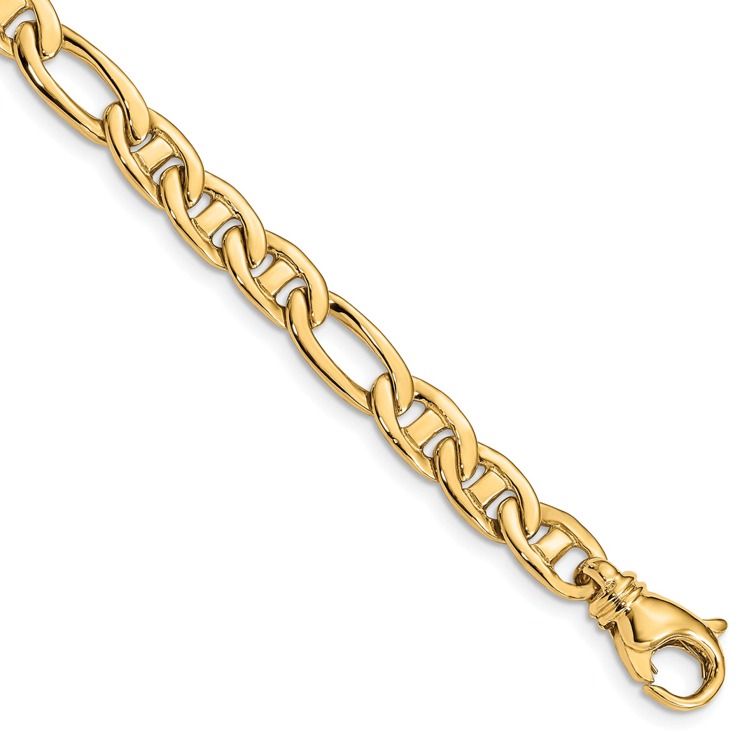 14k 6.5mm Solid Hand-Polished 3 & 1 Flat Anchor Bracelet