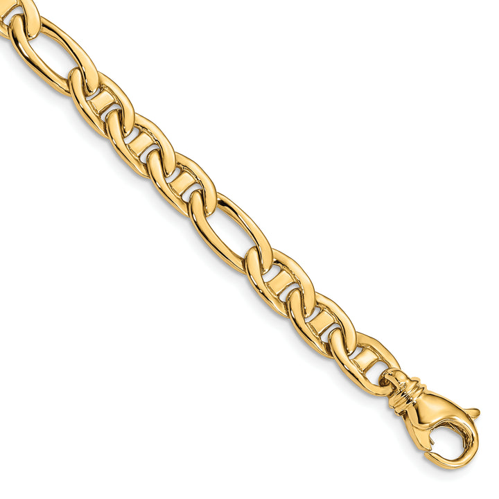 14k 6.5mm Solid Hand-Polished 3 & 1 Flat Anchor Bracelet