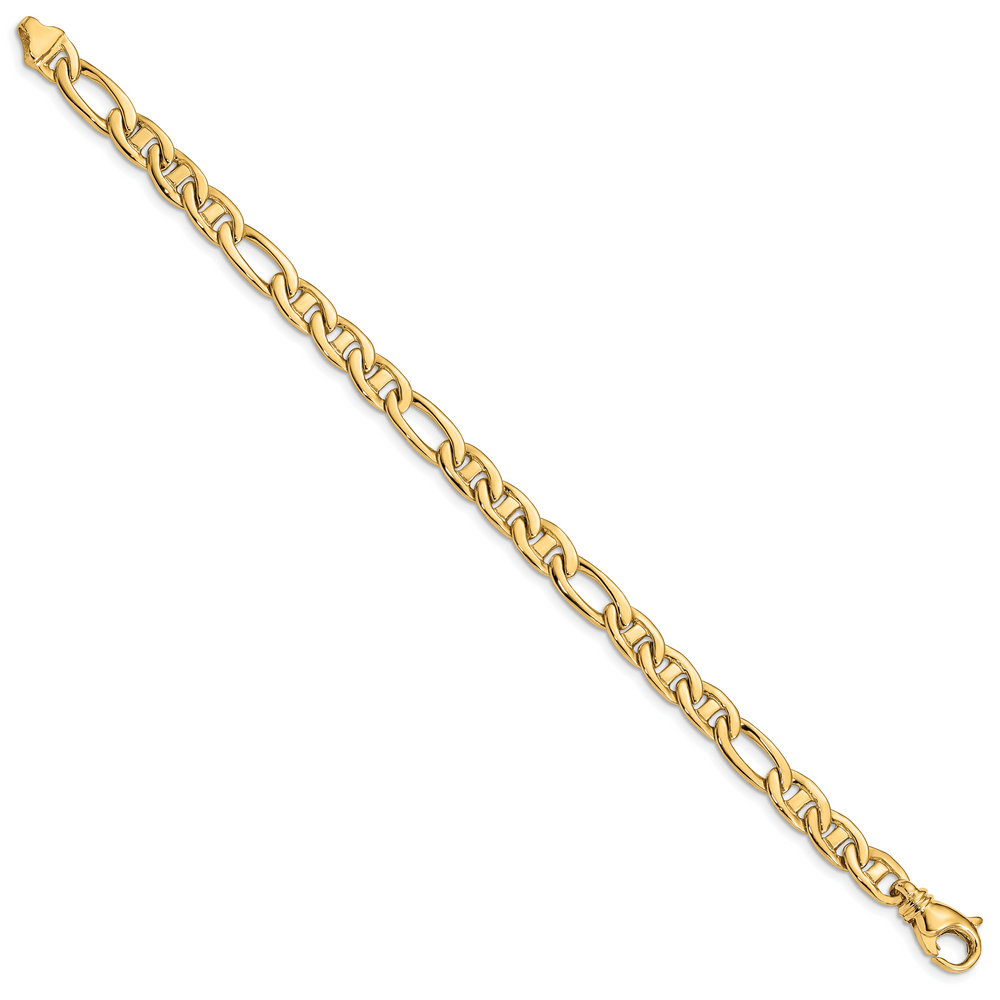 14k 6.5mm Solid Hand-Polished 3 & 1 Flat Anchor Bracelet