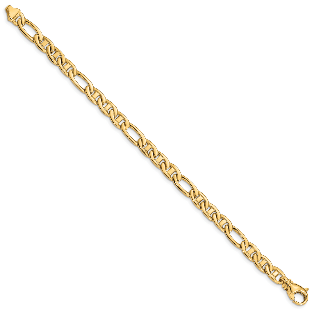 14k 6.5mm Solid Hand-Polished 3 & 1 Flat Anchor Bracelet